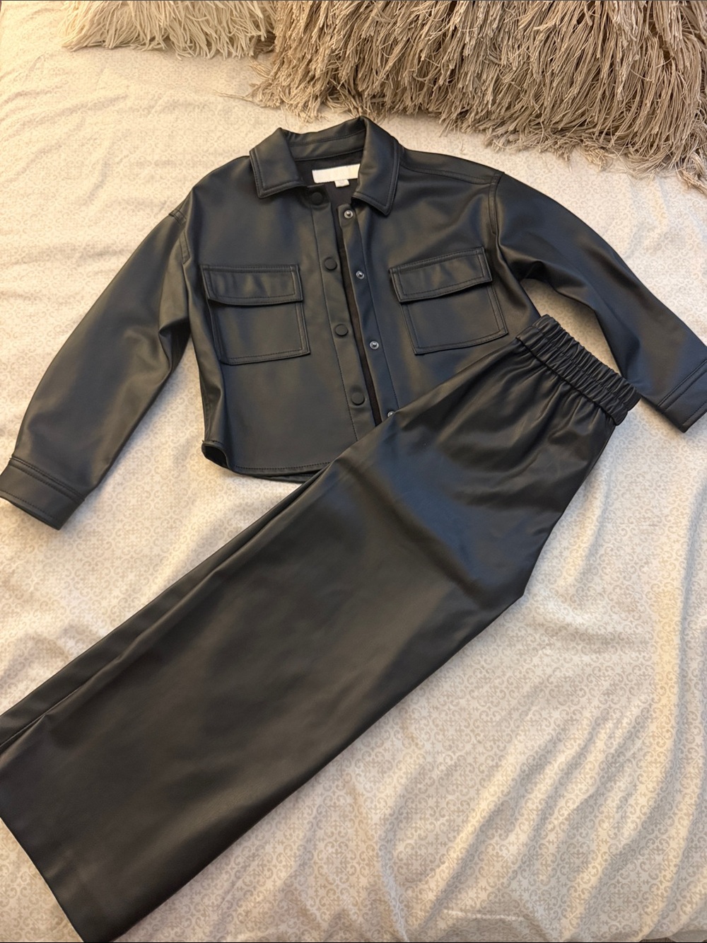 Zara Kids Black Faux Leather Button-Down Top & Skirt Set
